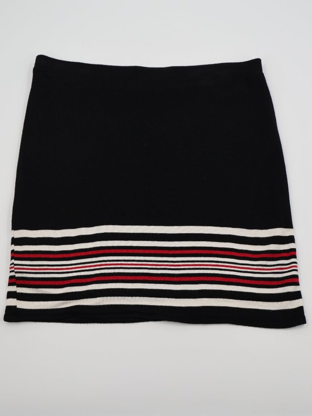 Max Studio Knit Mini Skirt Womens L Black Red‎ White Striped Nautical Border